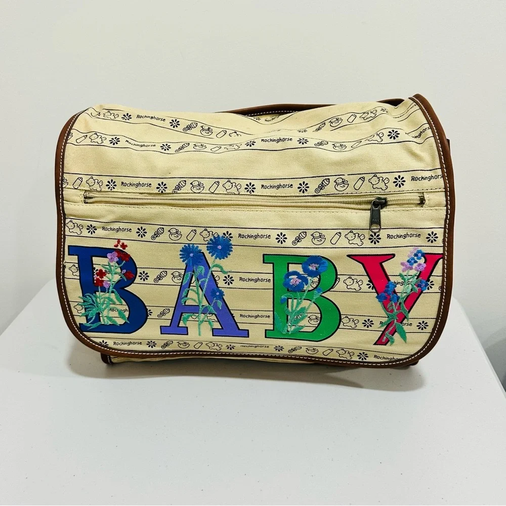 Vintage 90s Syms Baby Diaper Canvas Bag Animals, Floral Bright‎ Colors NWT